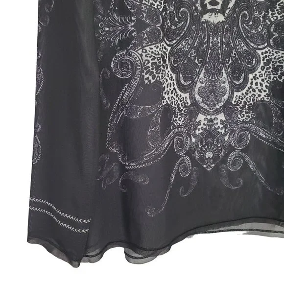 Rock & Republic Size XL Shirt Sheer Mesh Cheetah Head Print Long Sleeve Pullover - Picture 5 of 9